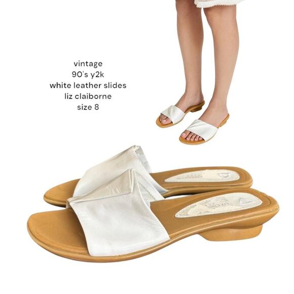 y2k 90's vintage Liz Claiborne White leather slide sandals size 8 - Picture 1 of 8